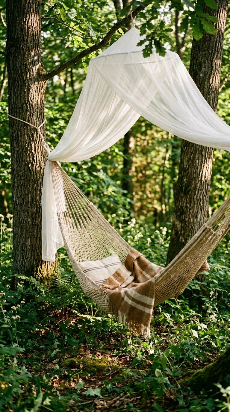 Hammock and canopy corner idea for a whimsical hippie garden