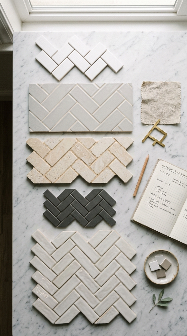 Comparison of different herringbone tile sizes for kitchen backsplash