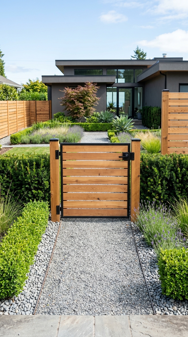 Modern horizontal slat DIY cedar garden gate