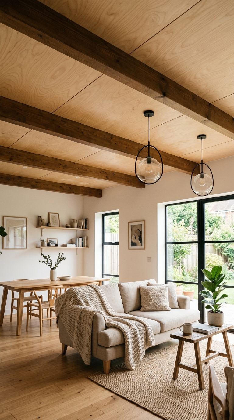 How to install a plywood ceiling with modern DIY design ideas and natural wood ceiling inspiration.