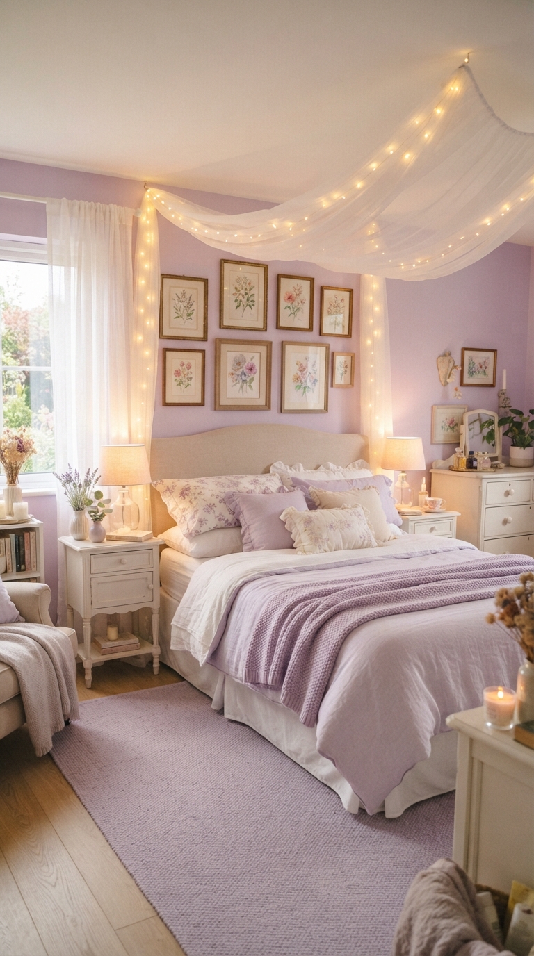 Soft lilac bedroom walls for a dreamy, romantic atmosphere