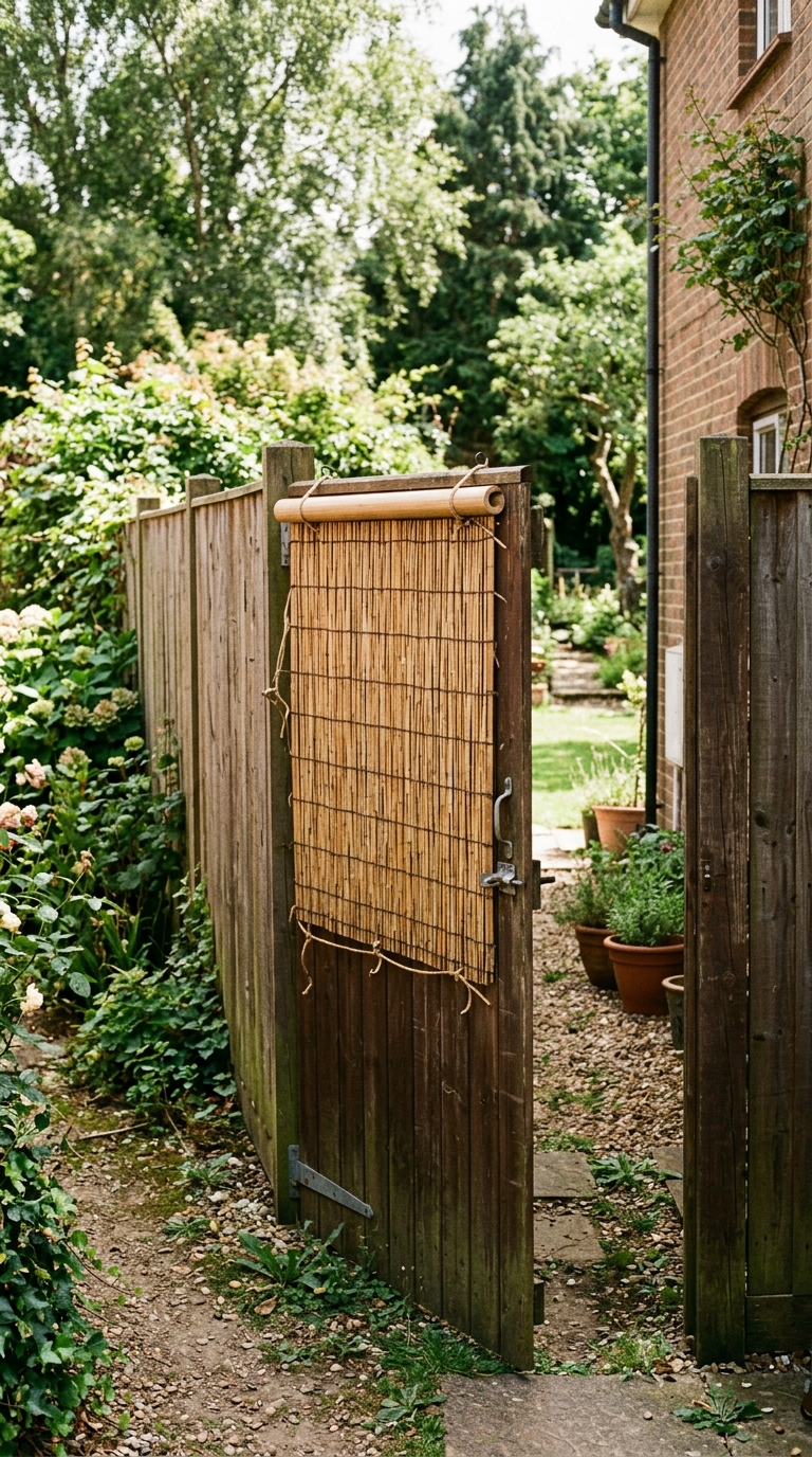 Instant roll-up privacy screen idea for a quick side yard gate fix