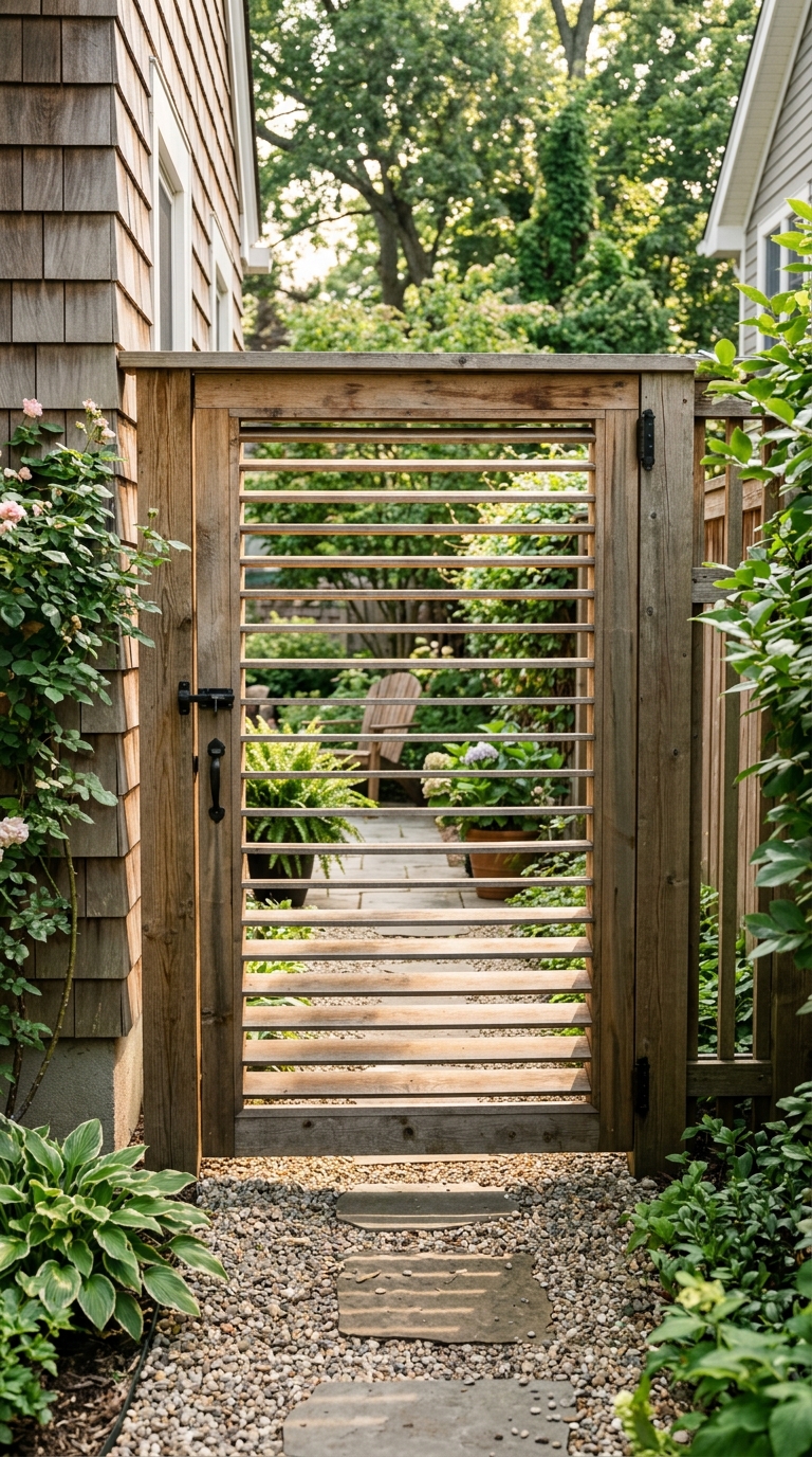 Louvered side yard gate idea for privacy with better airflow