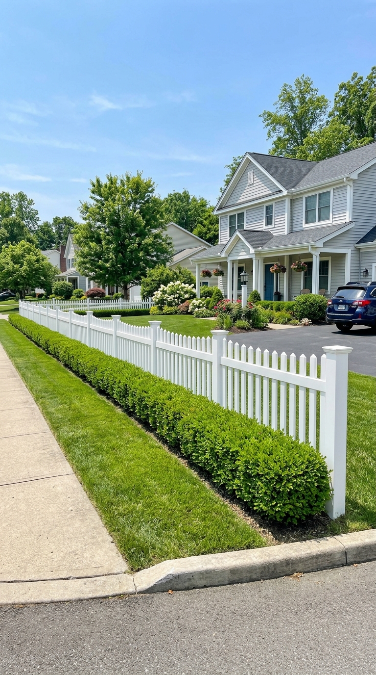 Low-maintenance vinyl fence idea for front yard curb appeal