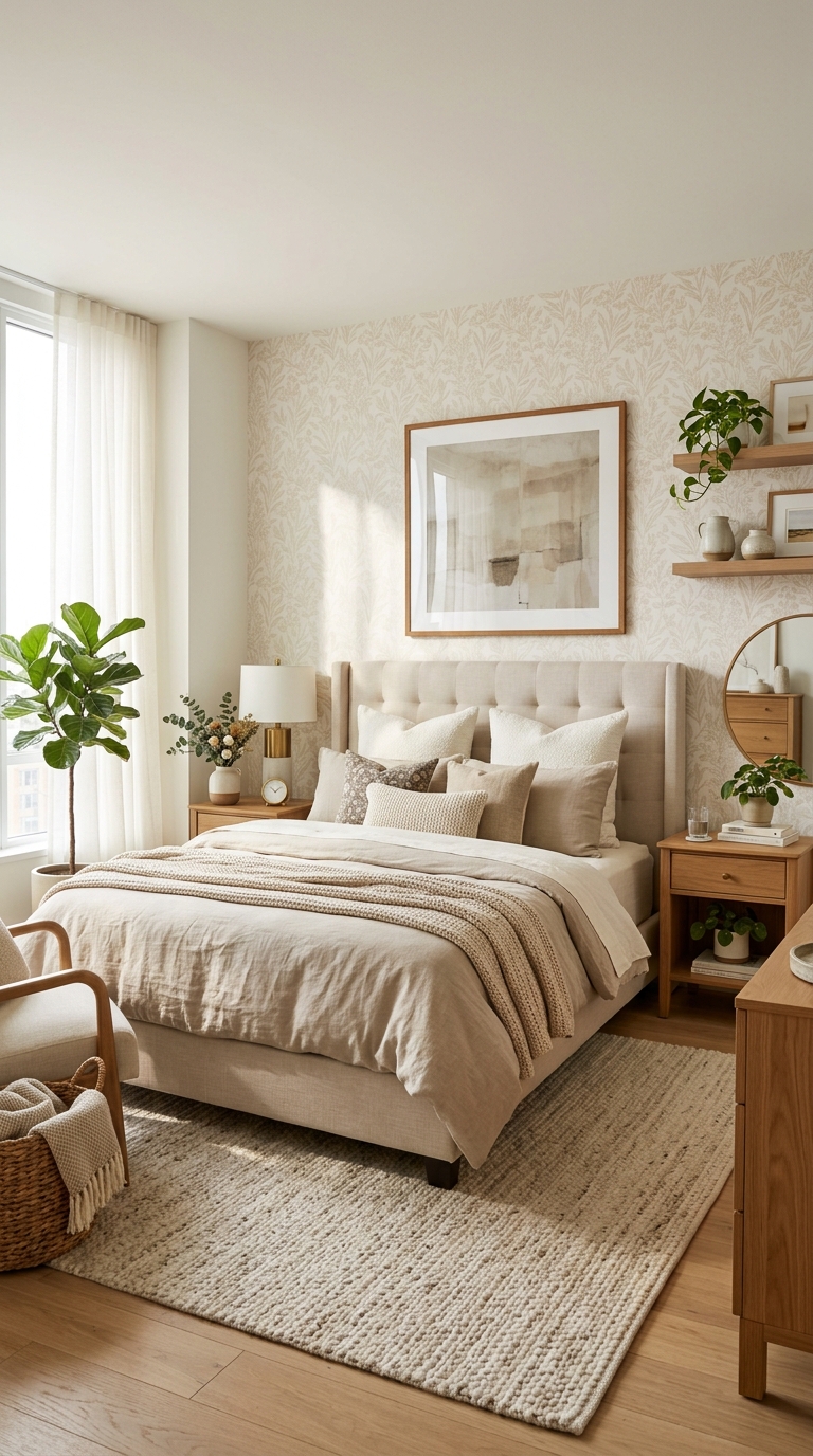 Modern renter-friendly bedroom with elegant affordable apartment decor