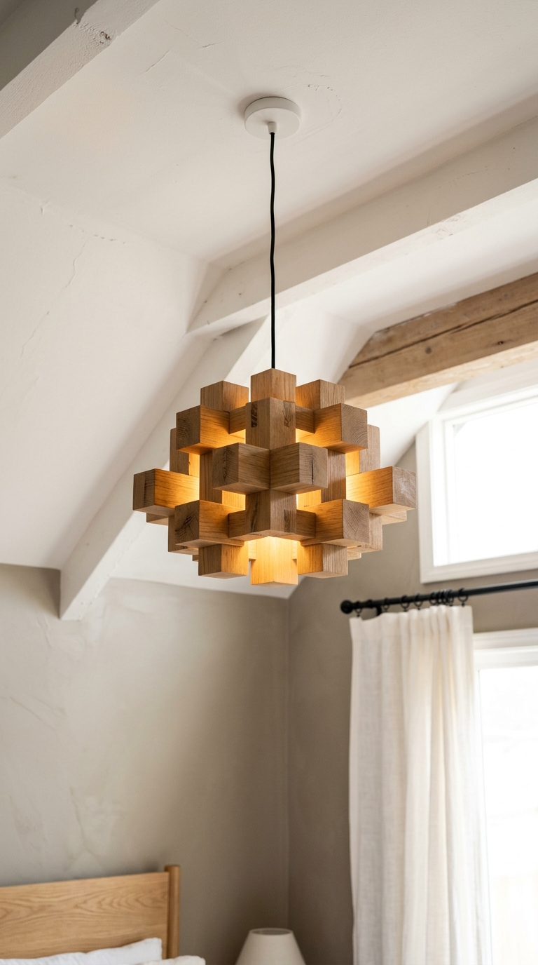 Coin block pendant light fixture in a Super Mario-themed kids' bedroom