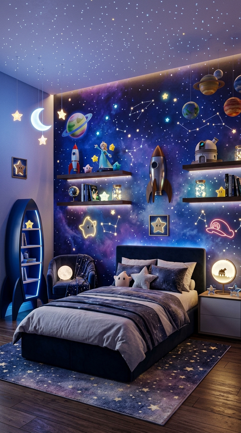 Galaxy-inspired Mario kids bedroom design