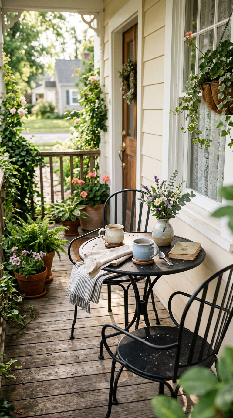 Mini café table and chair idea for a small front porch