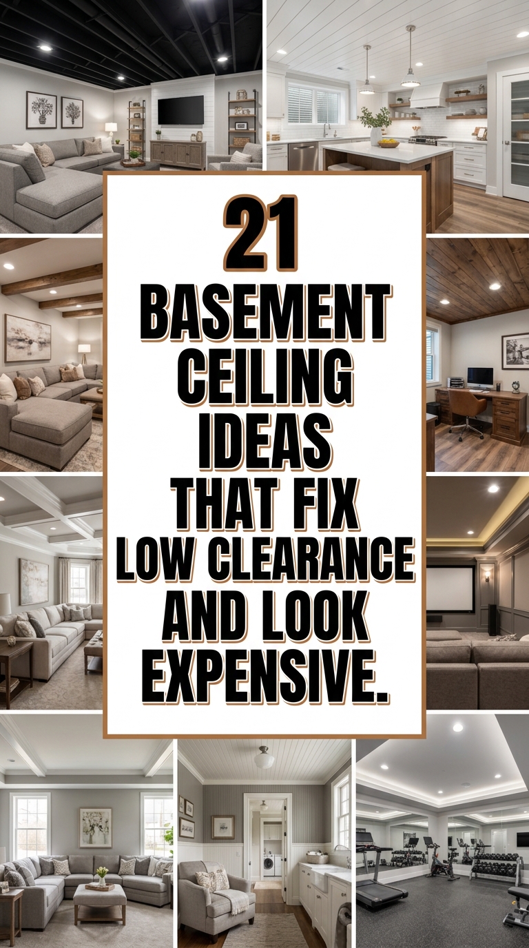 Modern finished basement with a stylish low-clearance ceiling and recessed lighting.