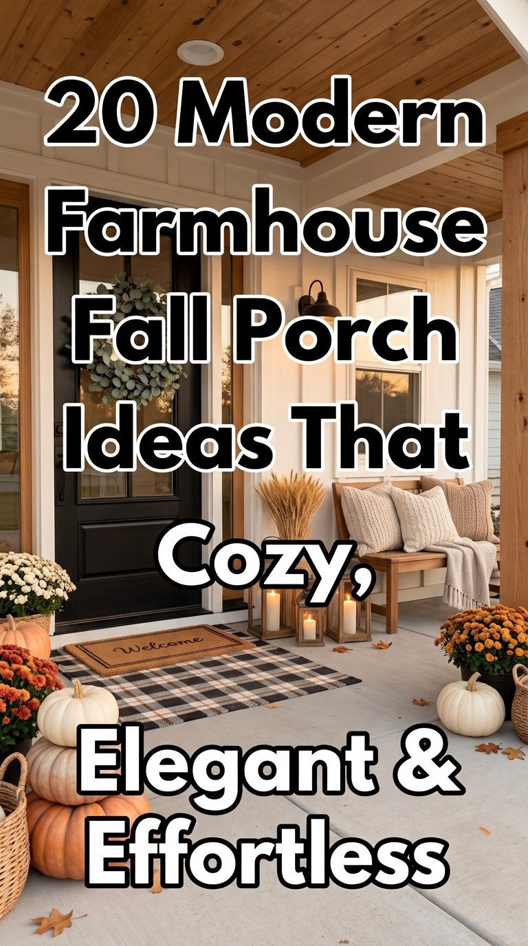 Modern farmhouse fall porch with cozy autumn decor.