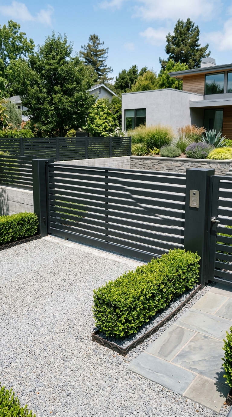 Modern horizontal slat driveway gate design