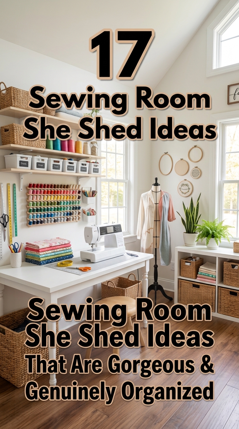 Beautiful organized sewing room she shed