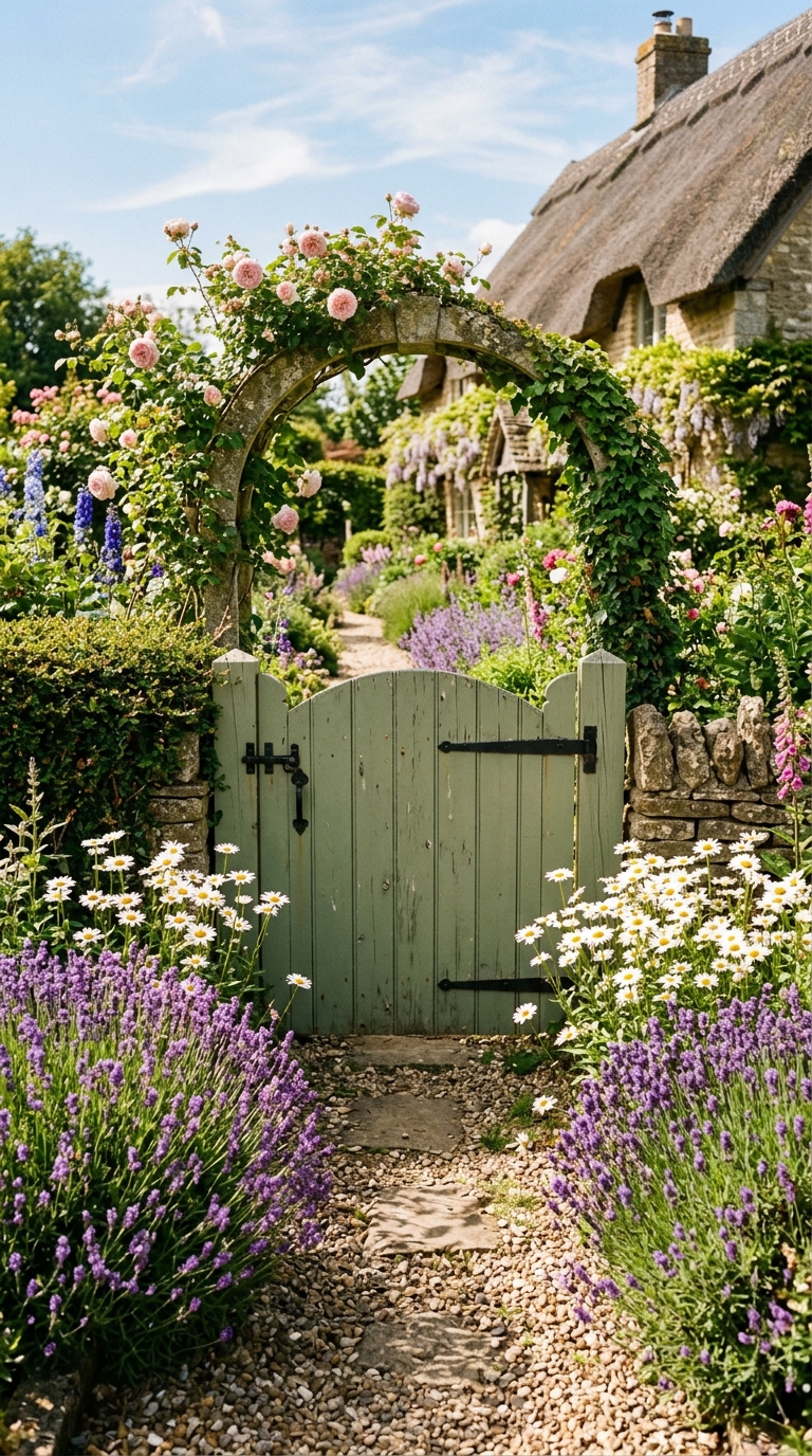 Painted sage green DIY cottage garden gate