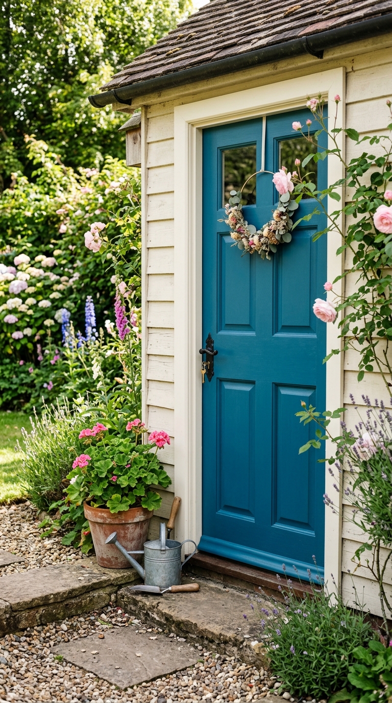 Painted shed door and trim for an easy budget backyard makeover
