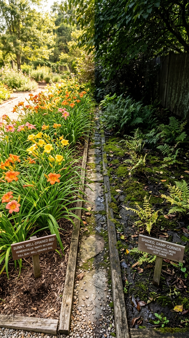 Comparison of suitable versus unsuitable companion plants for daylilies