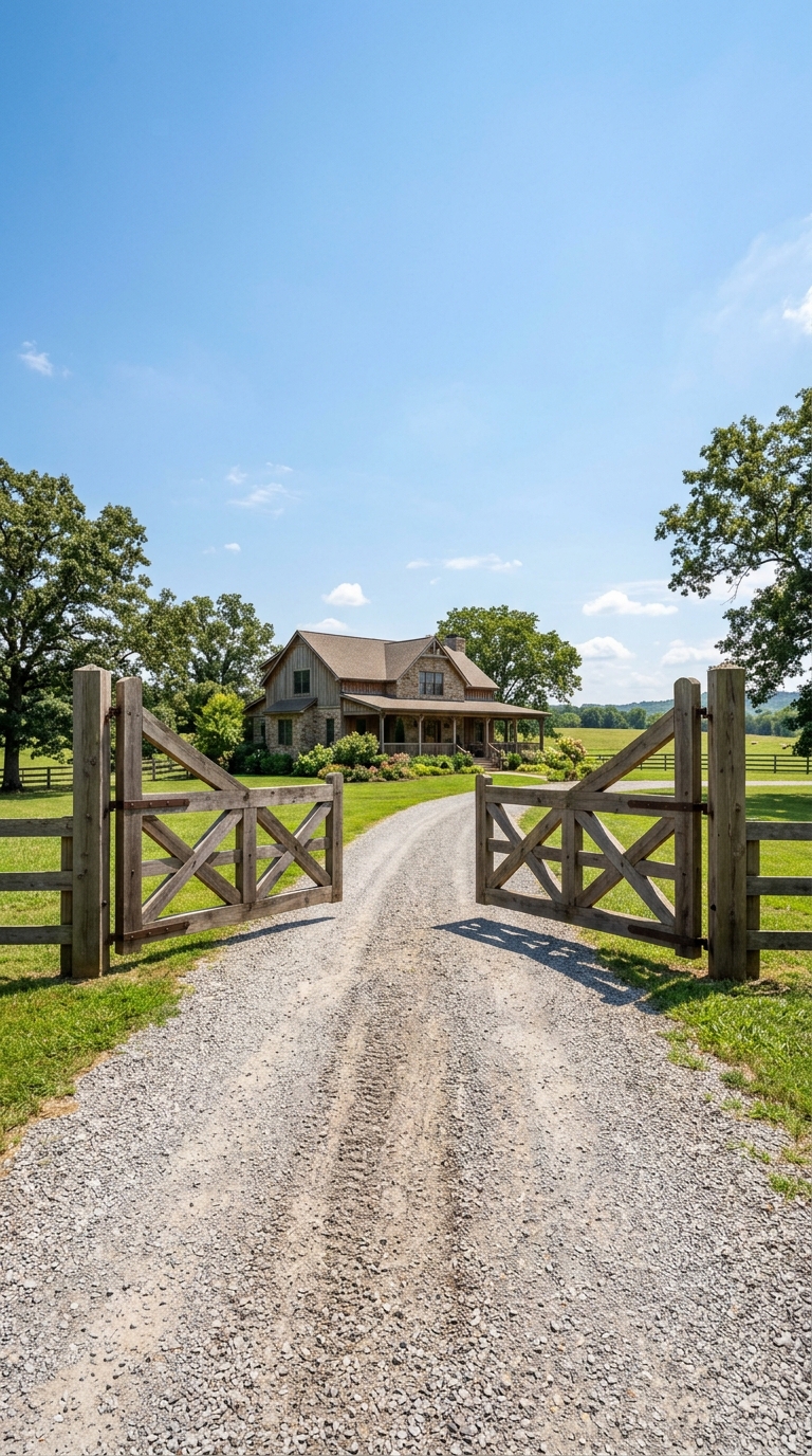 Ranch-style double swing driveway gate