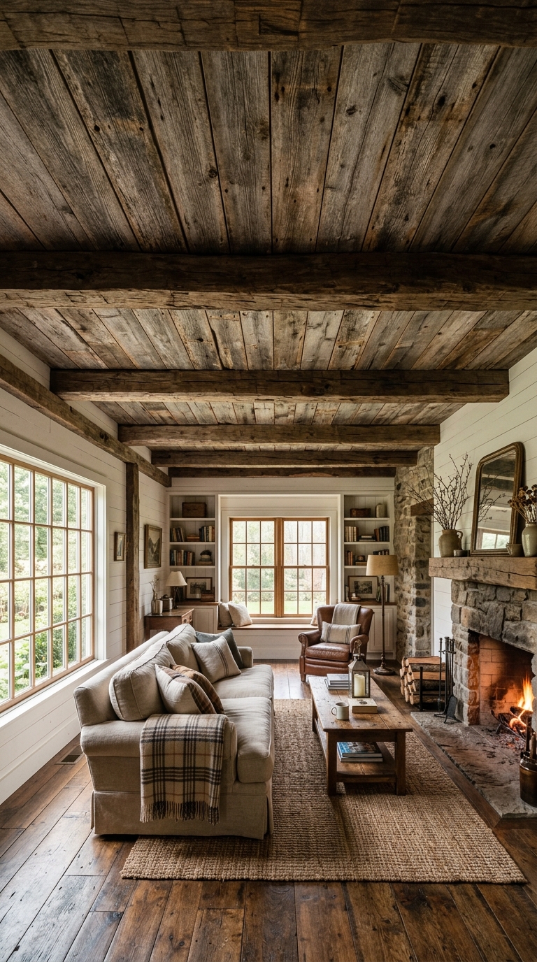 Rustic ceiling made from reclaimed fence boards