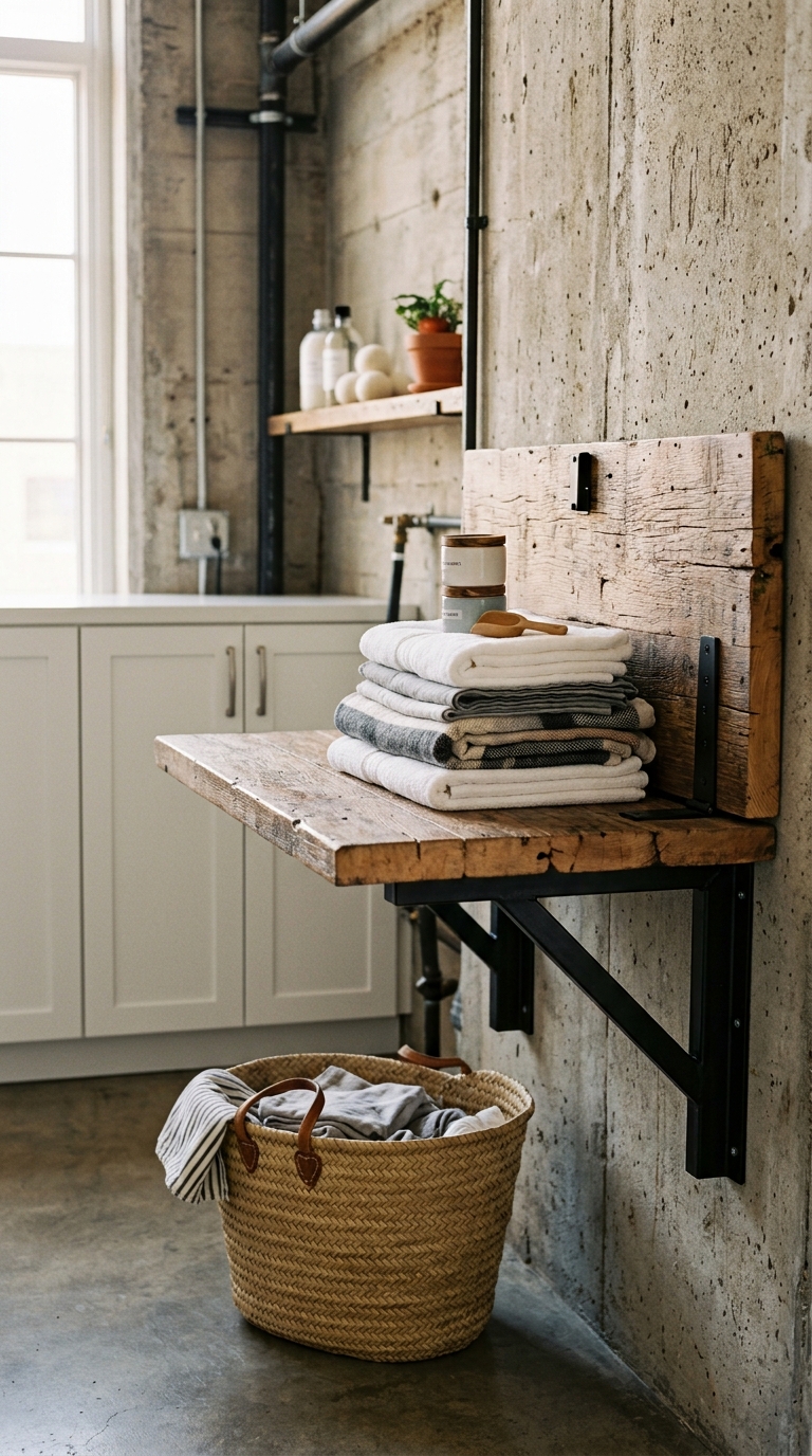 Reclaimed wood folding station idea for industrial laundry room