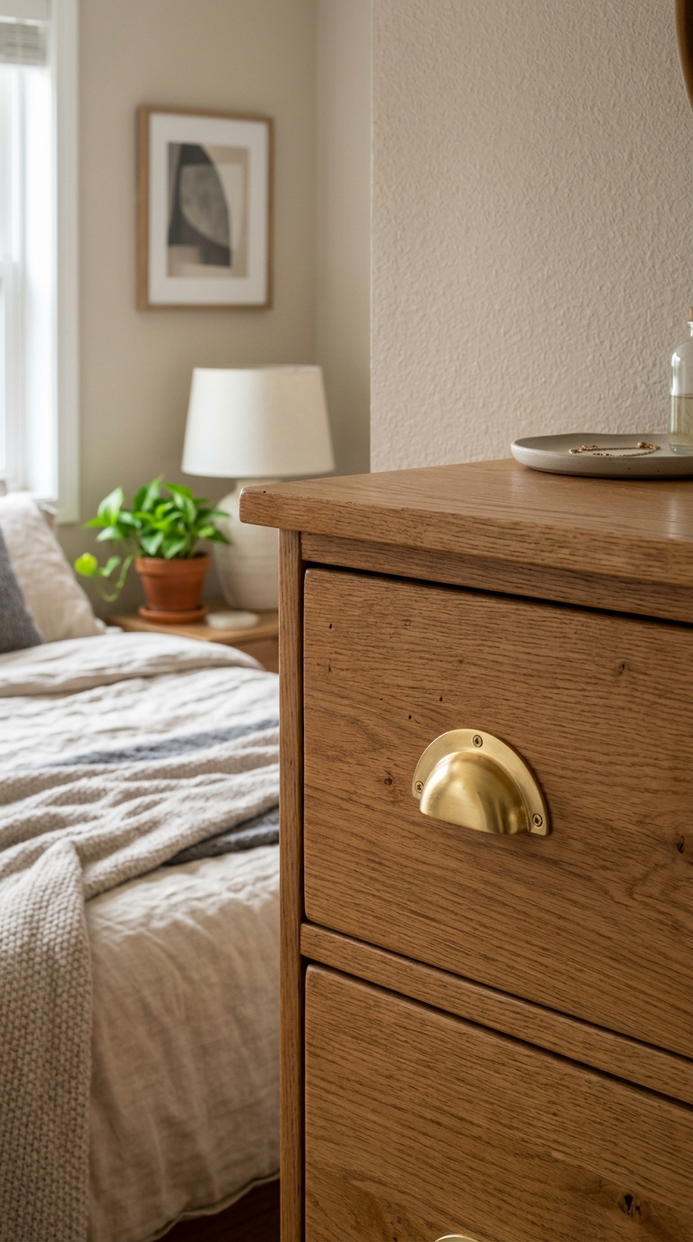 Swapping cabinet hardware is an easy, renter-friendly bedroom decorating idea that's fully reversible