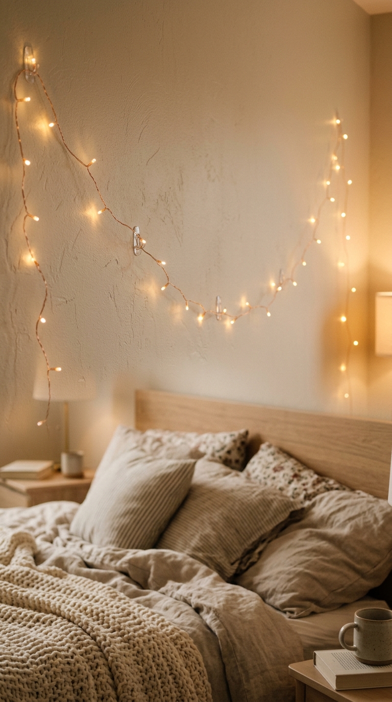 Command hooks used the smart way create a cozy, renter-friendly bedroom decorating idea