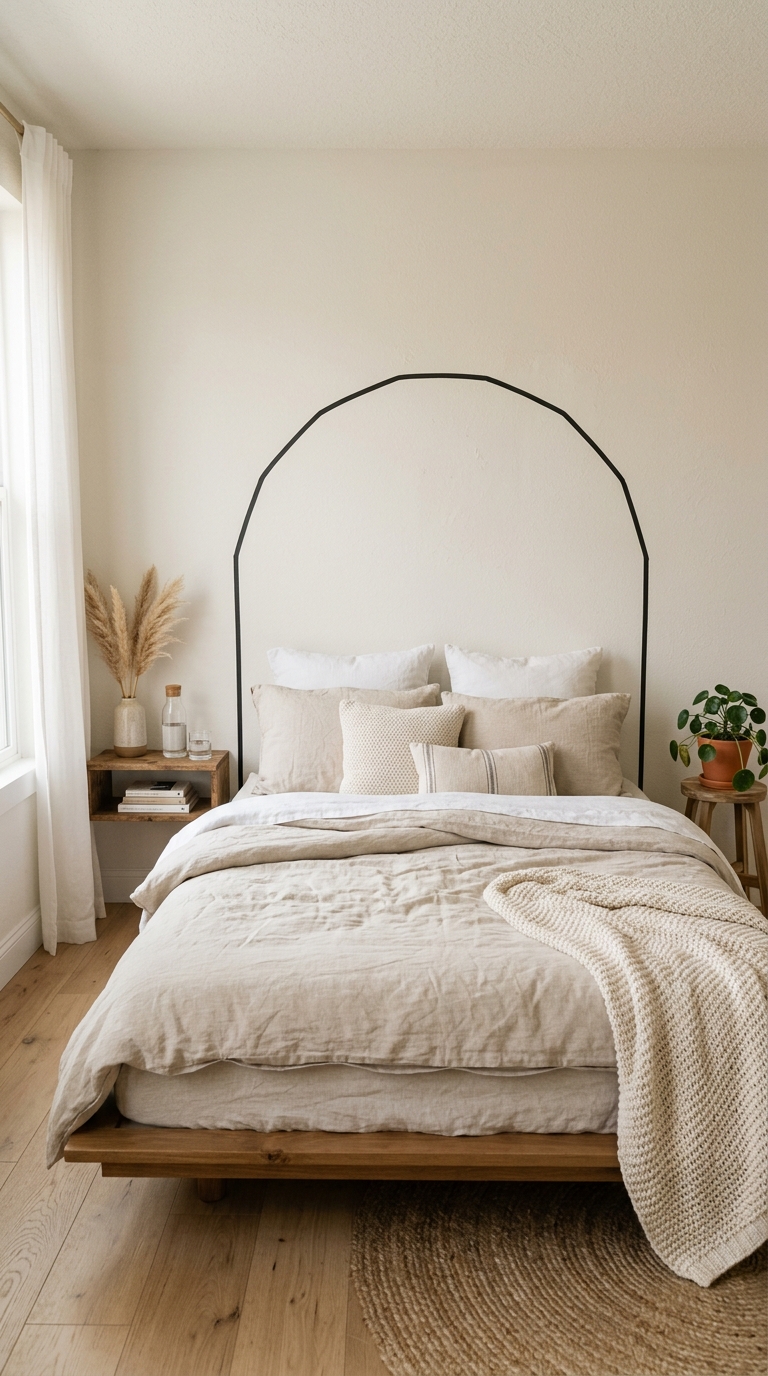 A washi tape headboard outline is a creative, renter-friendly bedroom decorating idea on a budget