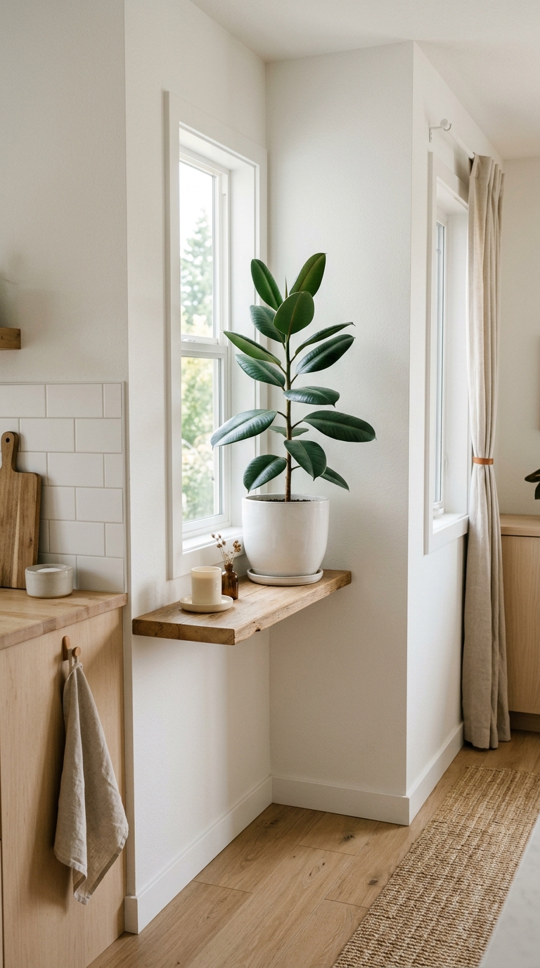 Minimalist Scandinavian-style plant corner in a kitchen