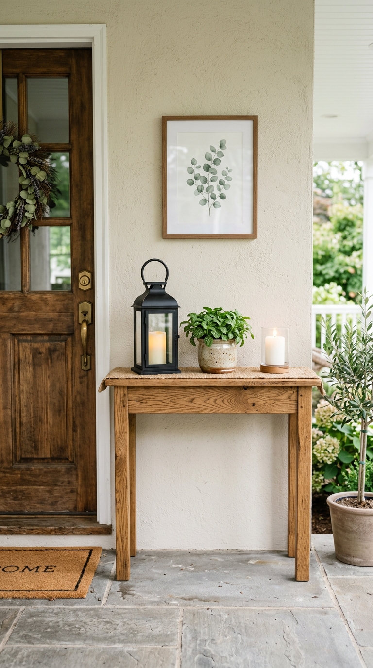 Slim console table idea for styling a small front porch