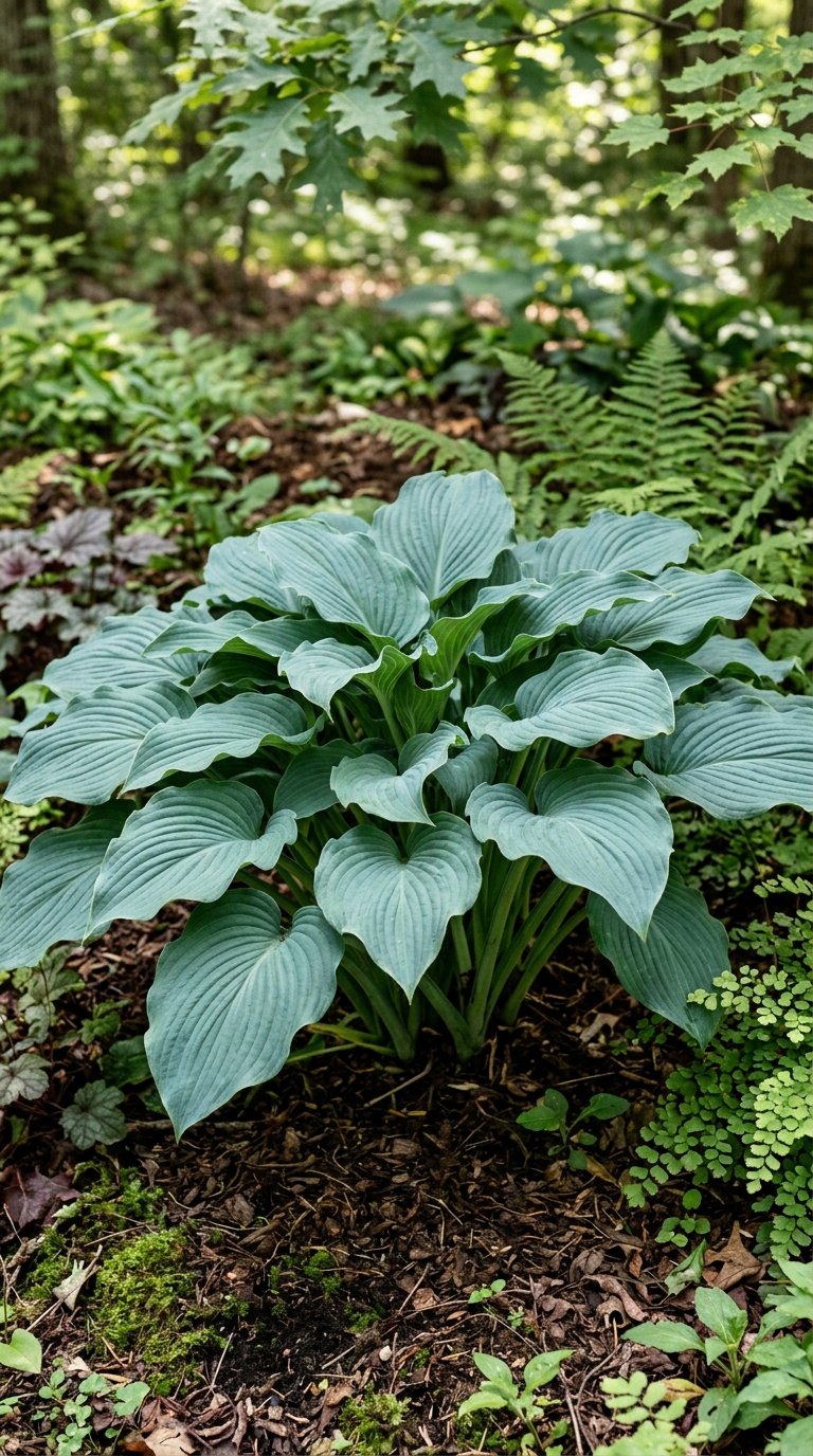 Thick, textured blue hosta variety known for natural slug resistance