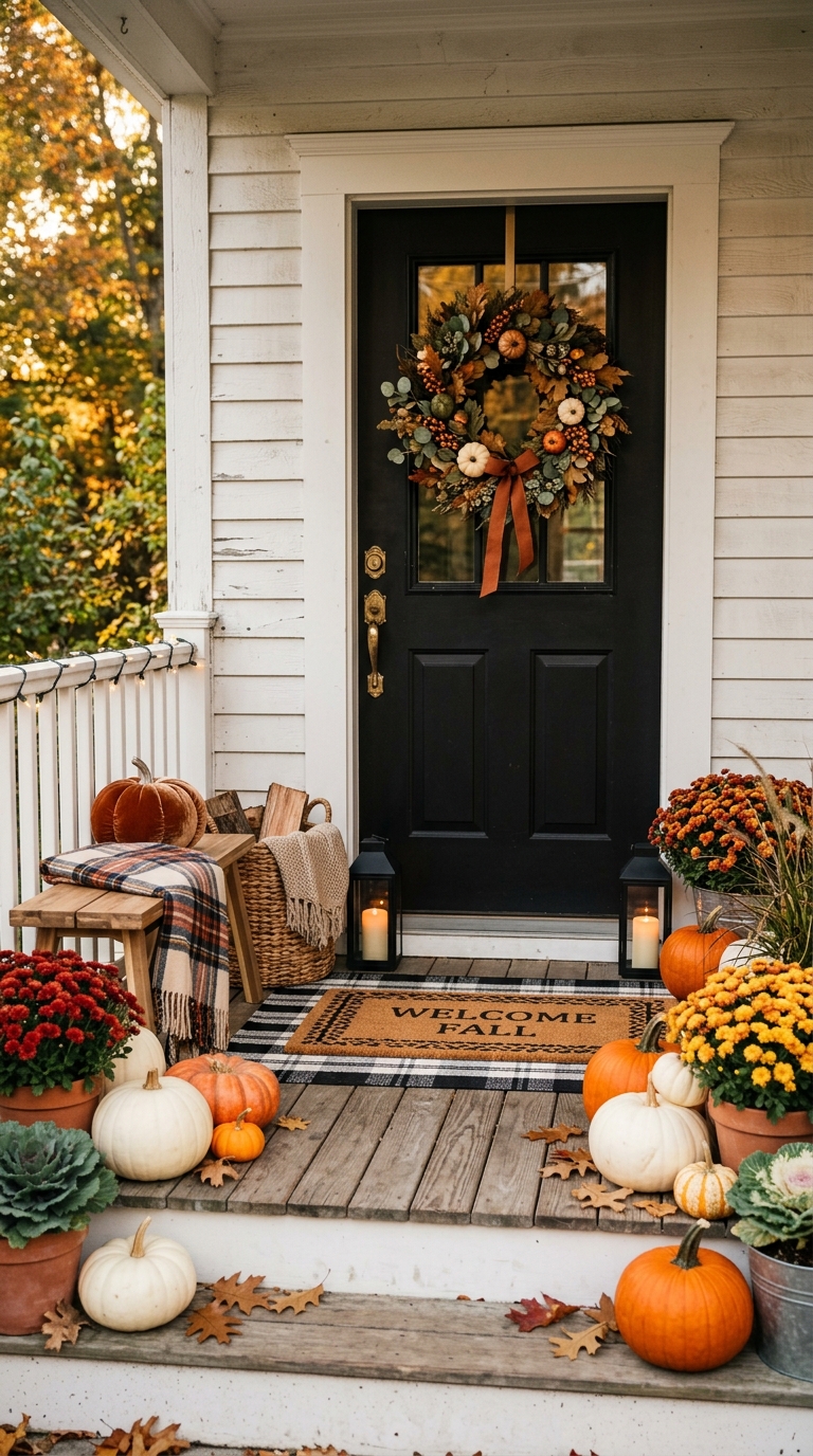 Small fall front porch decor ideas.