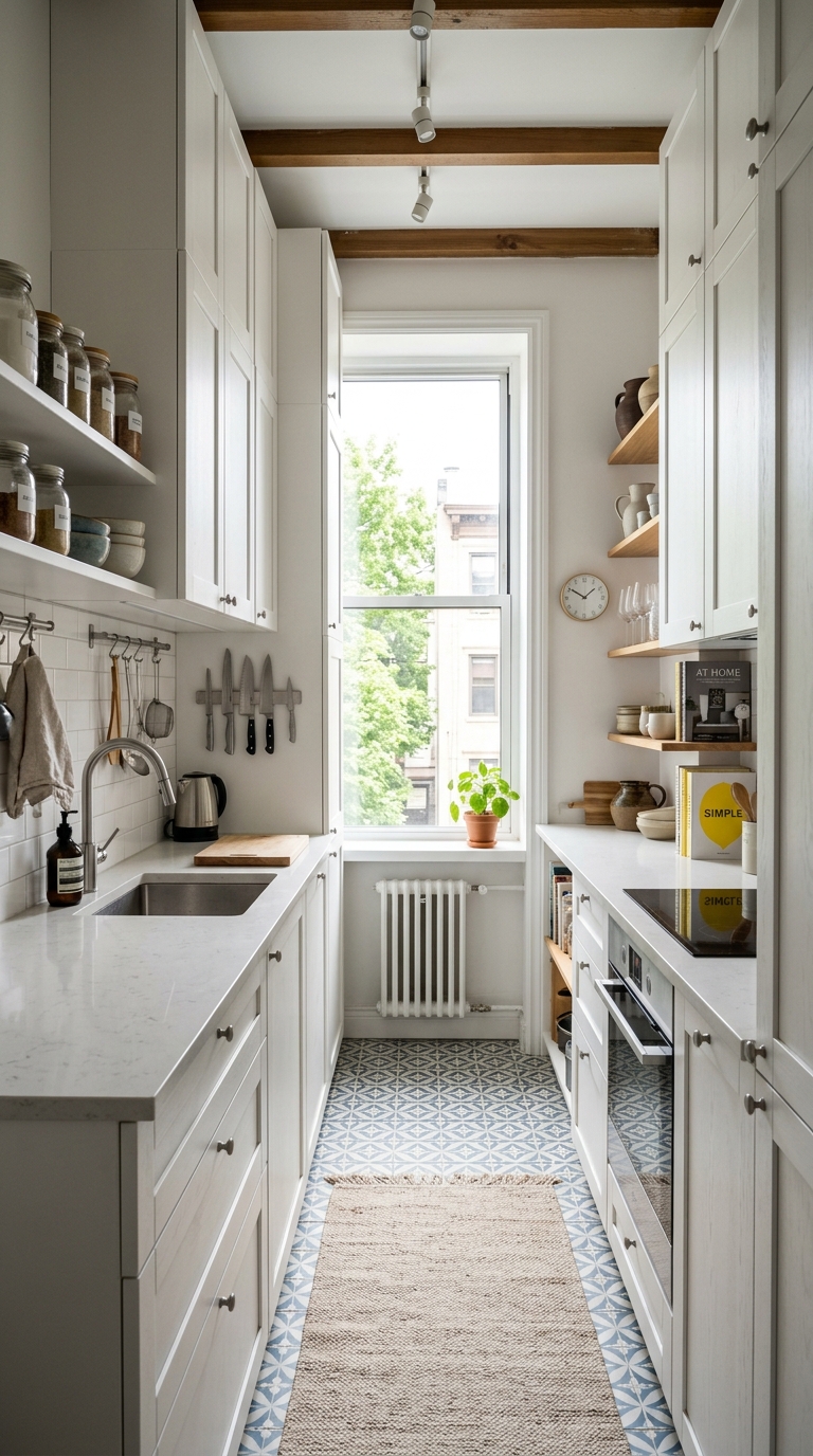 Layout tricks for a narrow galley apartment kitchen