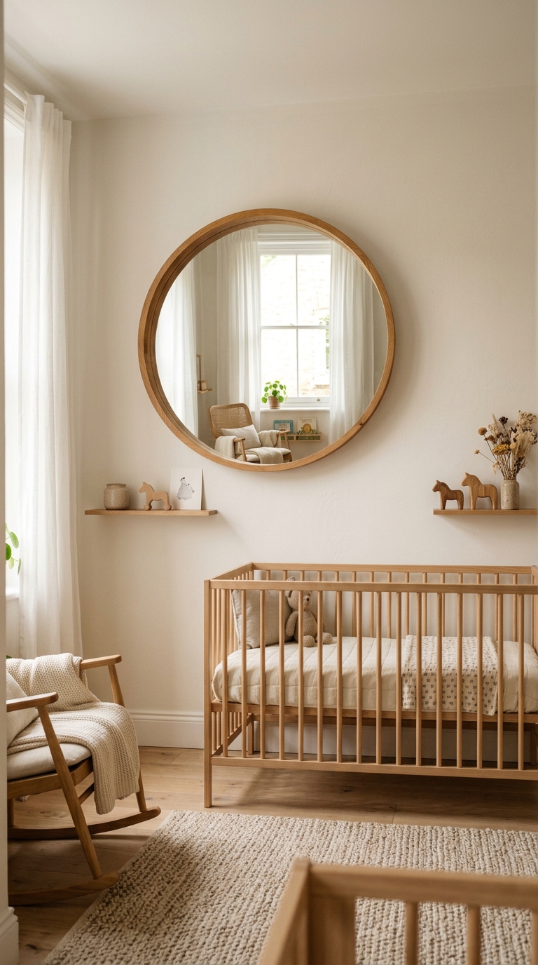 Small nursery idea with warm white walls used to rmake the room feel brighter and bigger