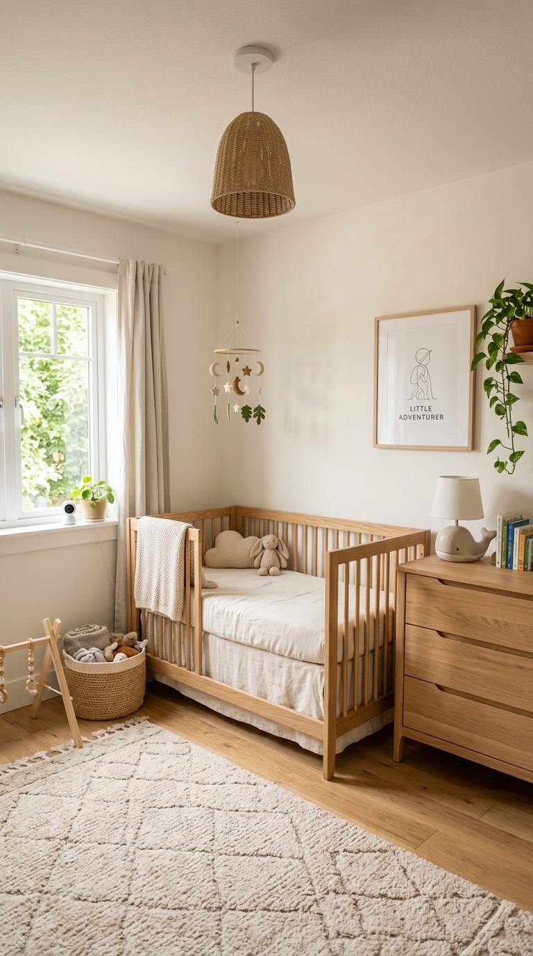 Small nursery idea with warm white walls used to make the room feel brighter and bigger