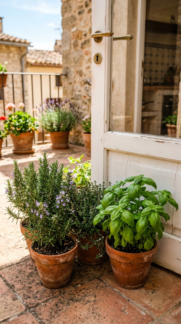 Compact herb garden idea for a small terrace