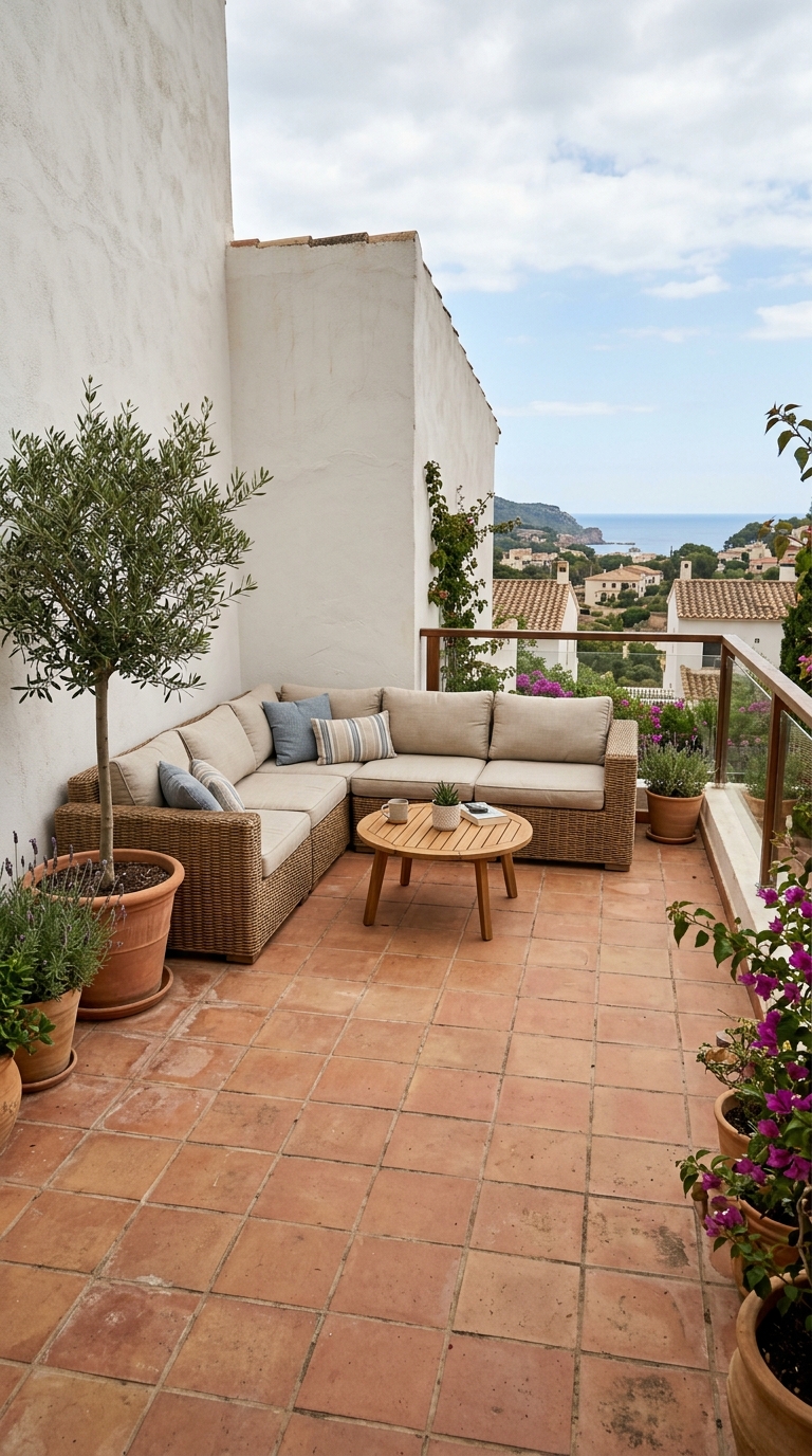 Corner L-shaped sectional idea for a small terrace
