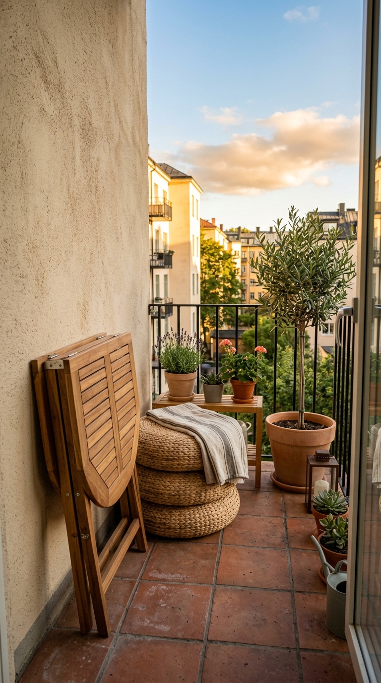 Foldable and stackable furniture idea for a small terrace