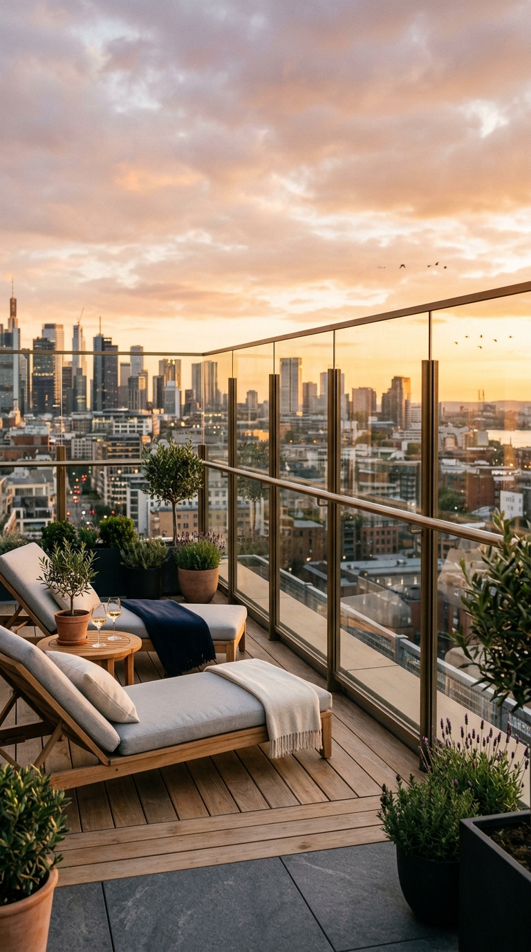 Glass railing idea to open up a small rooftop terrace view