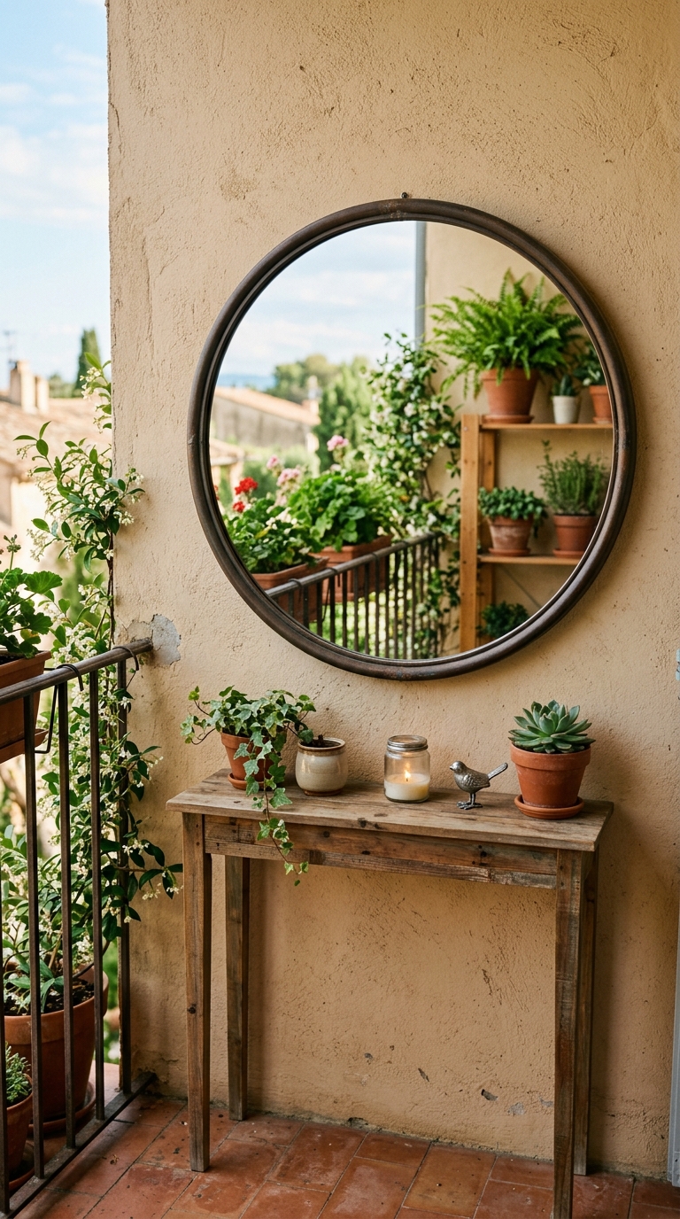 Reflective mirror accent idea for a small terrace wall
