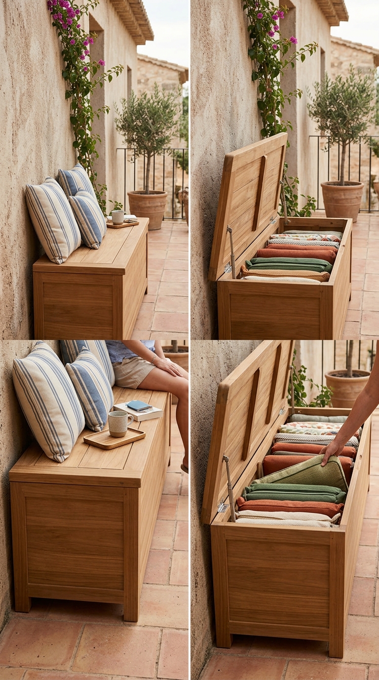 Multi-purpose storage bench idea for a small terrace