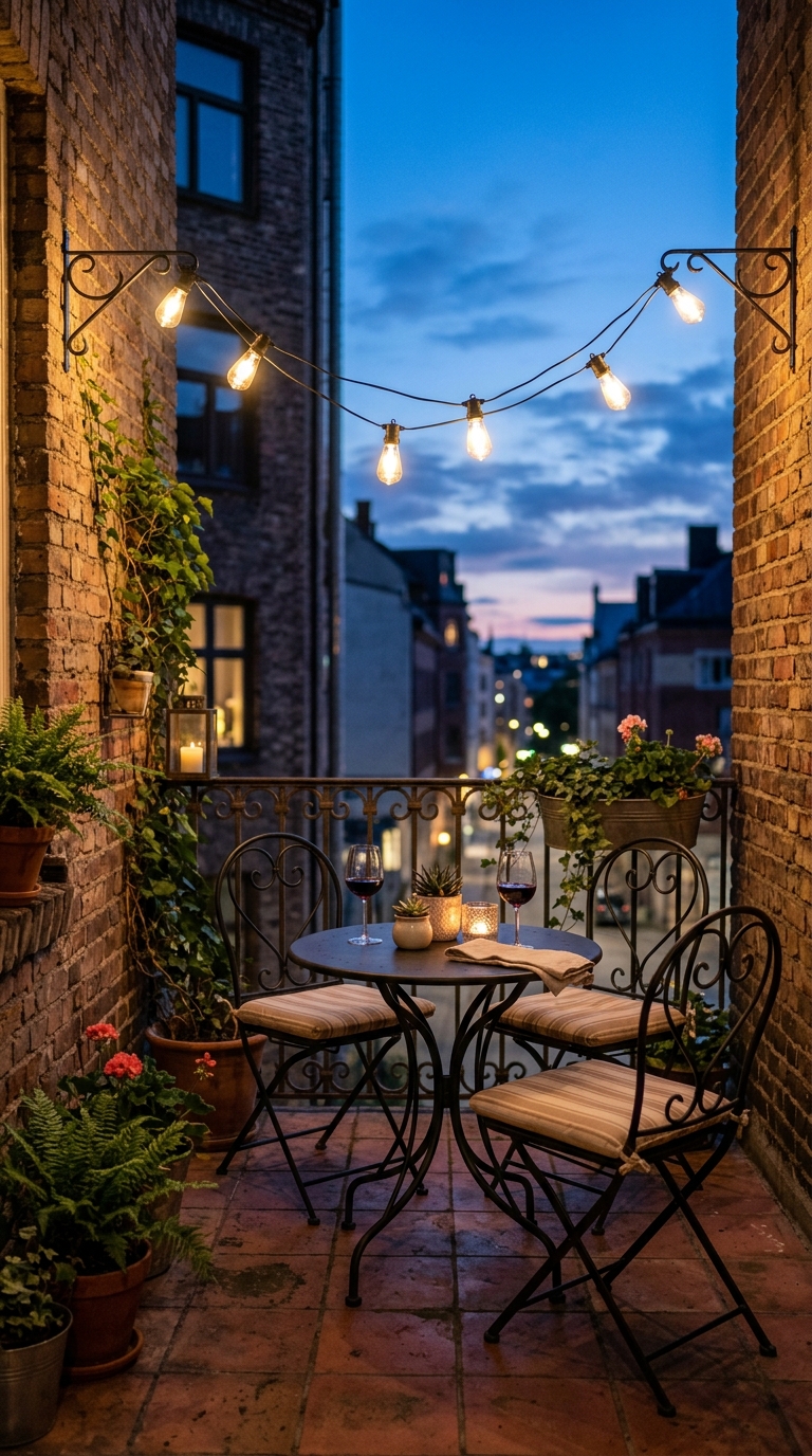 String lights idea for evening ambiance on a small terrace