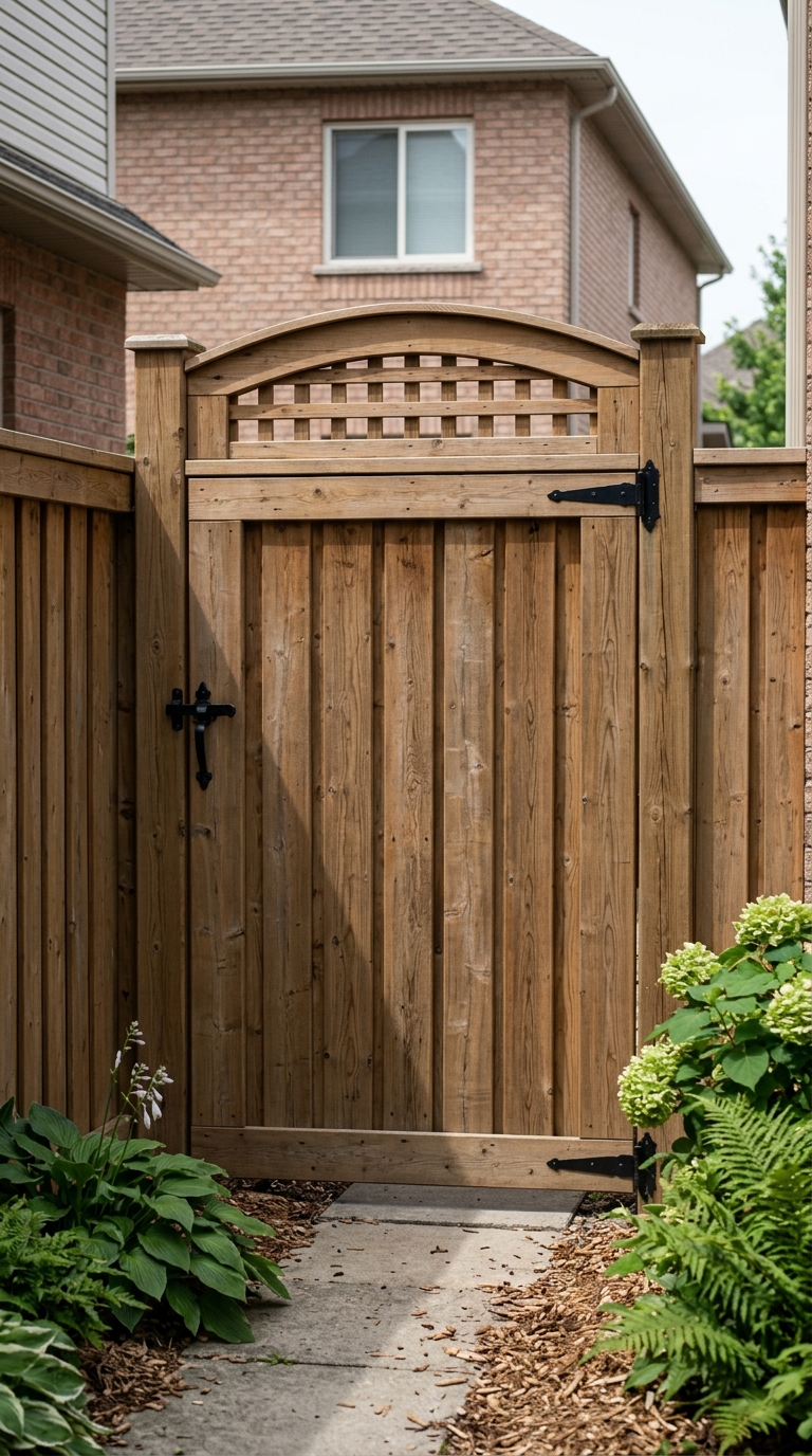 Solid panel side yard gate idea for blocking a neighbor's direct sightline