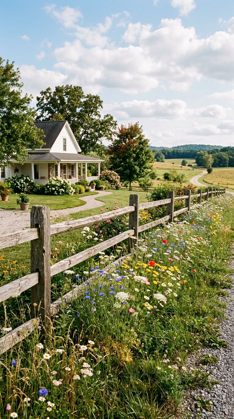 Rustic split rail fence idea for a farmhouse front yard
