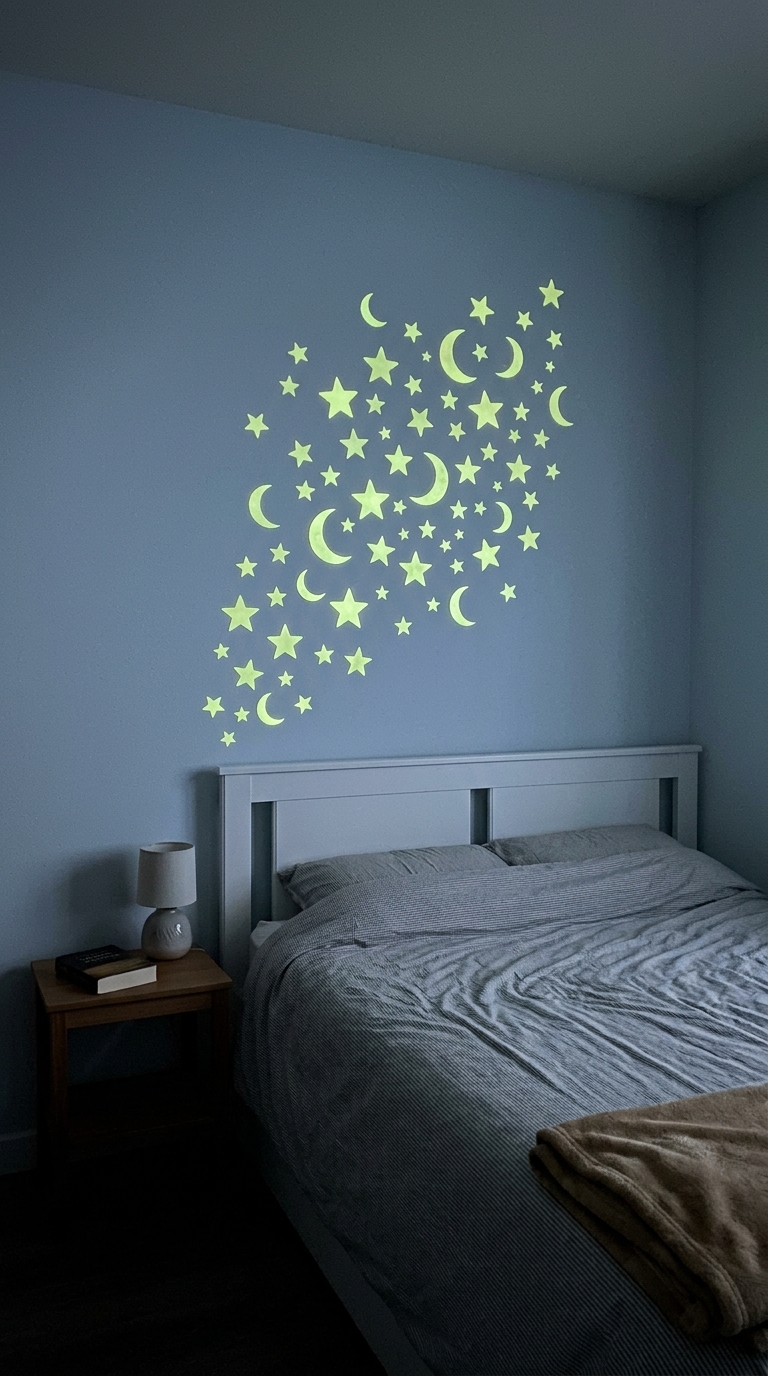 Glow-in-the-dark star decals styled above the bed like Mario Kart star power