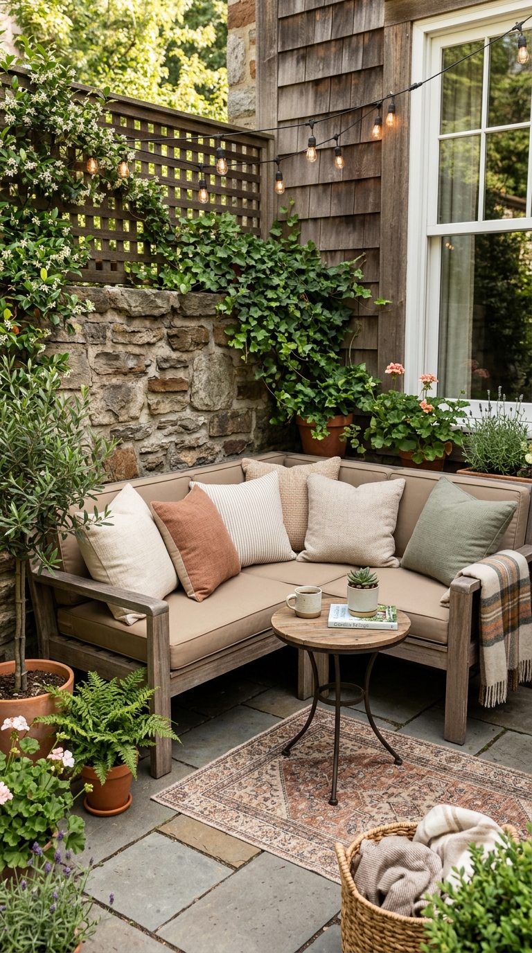 Built-in corner bench seating idea for small patio
