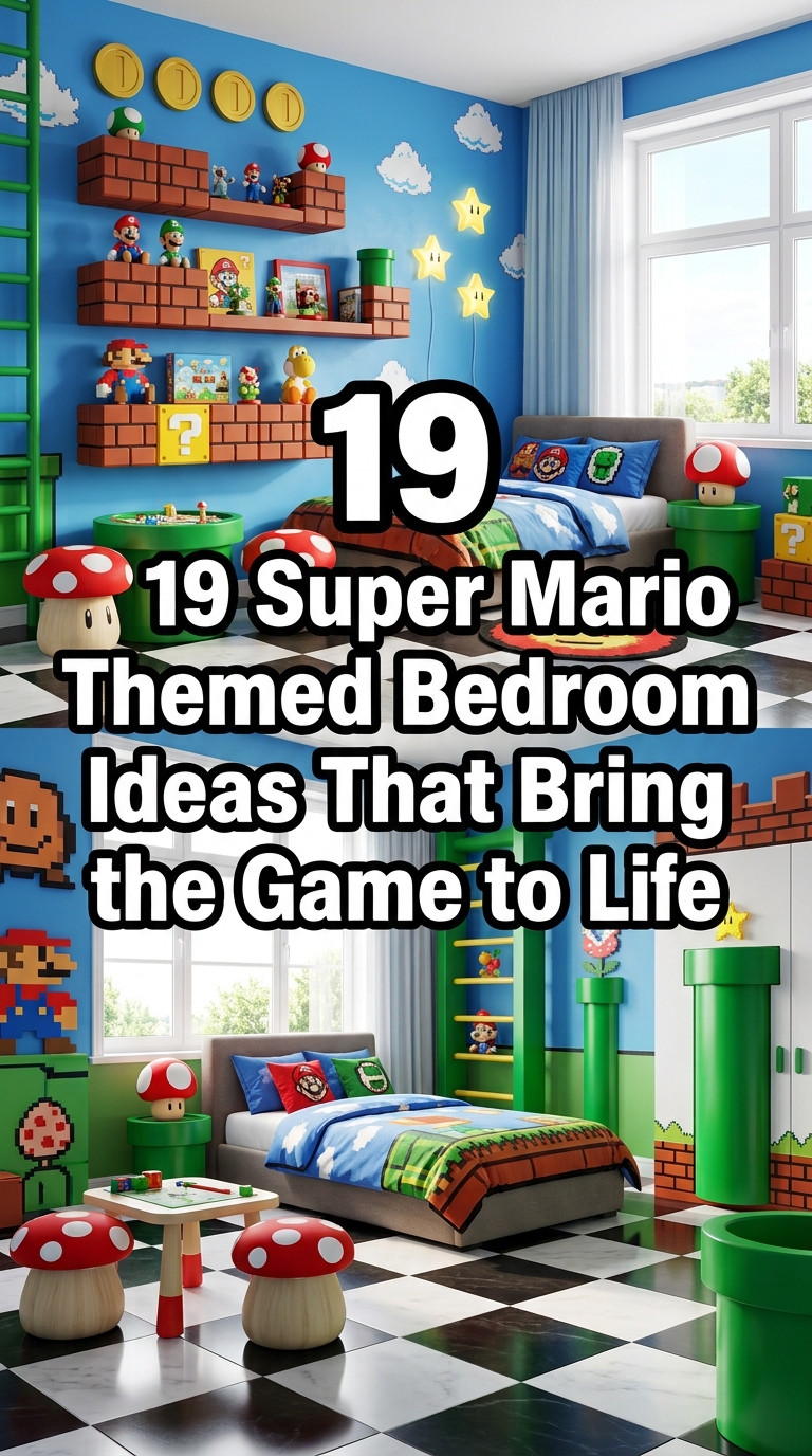 Super Mario themed bedroom ideas with colorful gaming-inspired decor