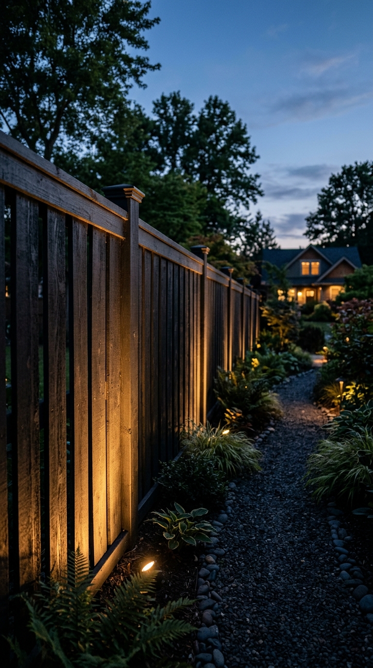 Tall black garden fence covered in climbing vines and wisteria blooms