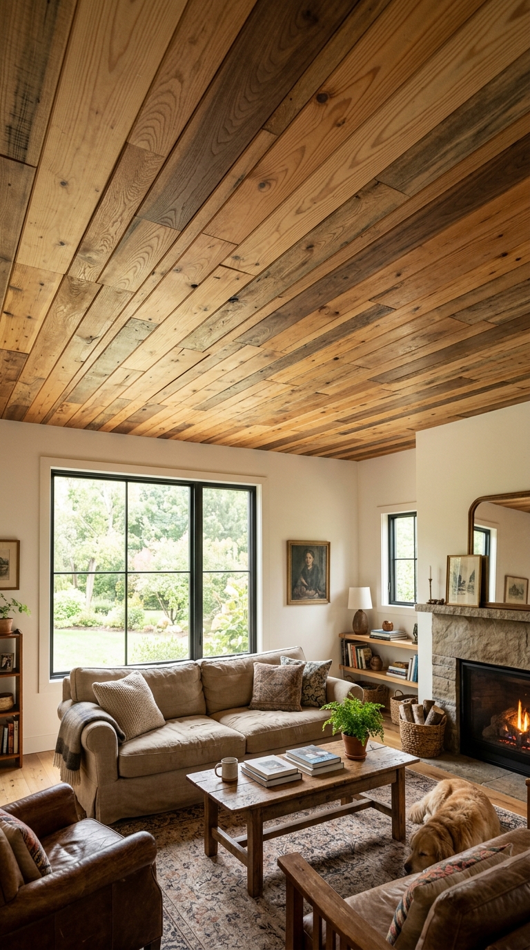 Tongue and groove remnant wood ceiling installation