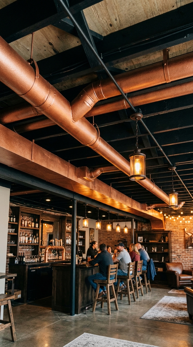 Two-tone exposed basement ceiling with white joists and black ductwork