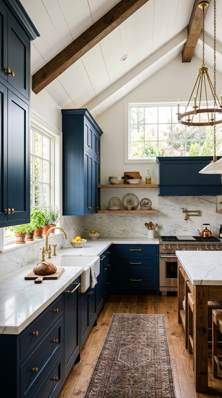 Monochromatic vaulted ceiling kitchen in soft greige and white tones