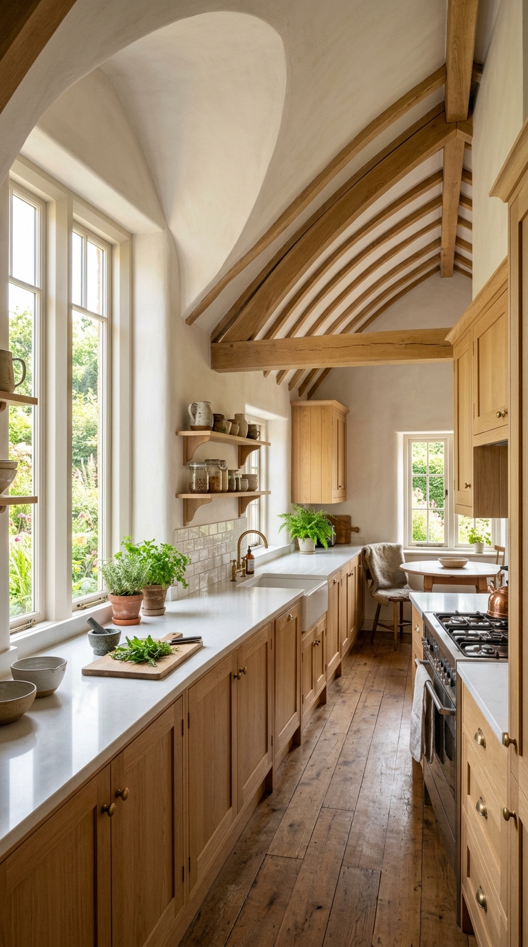 Small kitchen with vaulted ceiling that feels bright and spacious