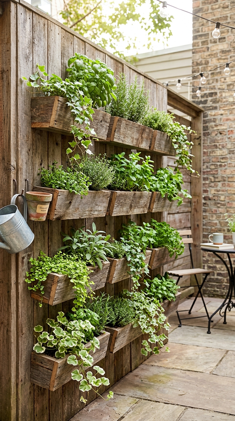 Vertical garden wall idea for small patio space